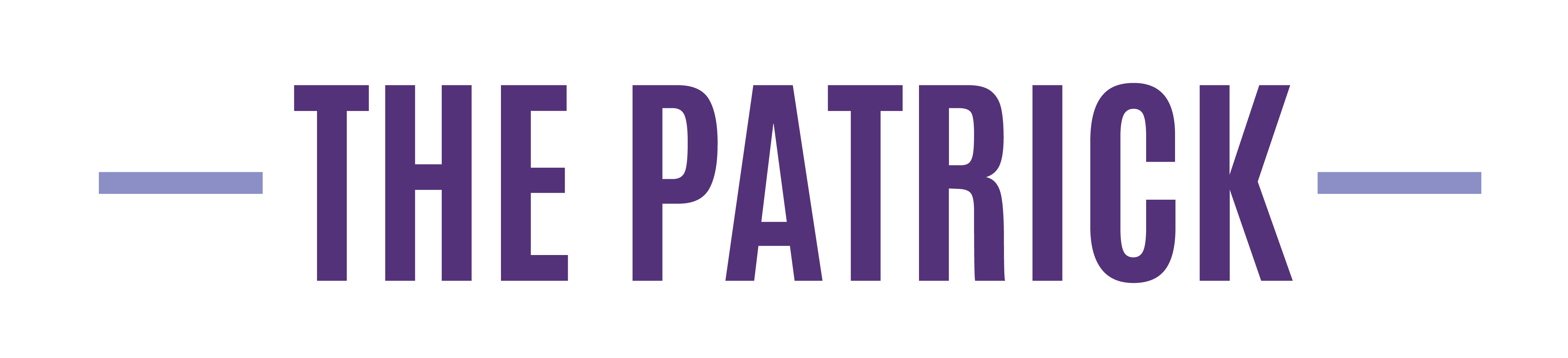 The image shows the phrase "THE PATRICK" in large purple letters.